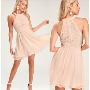 Lulu's Blush Pink Lace Halter Mini Dress